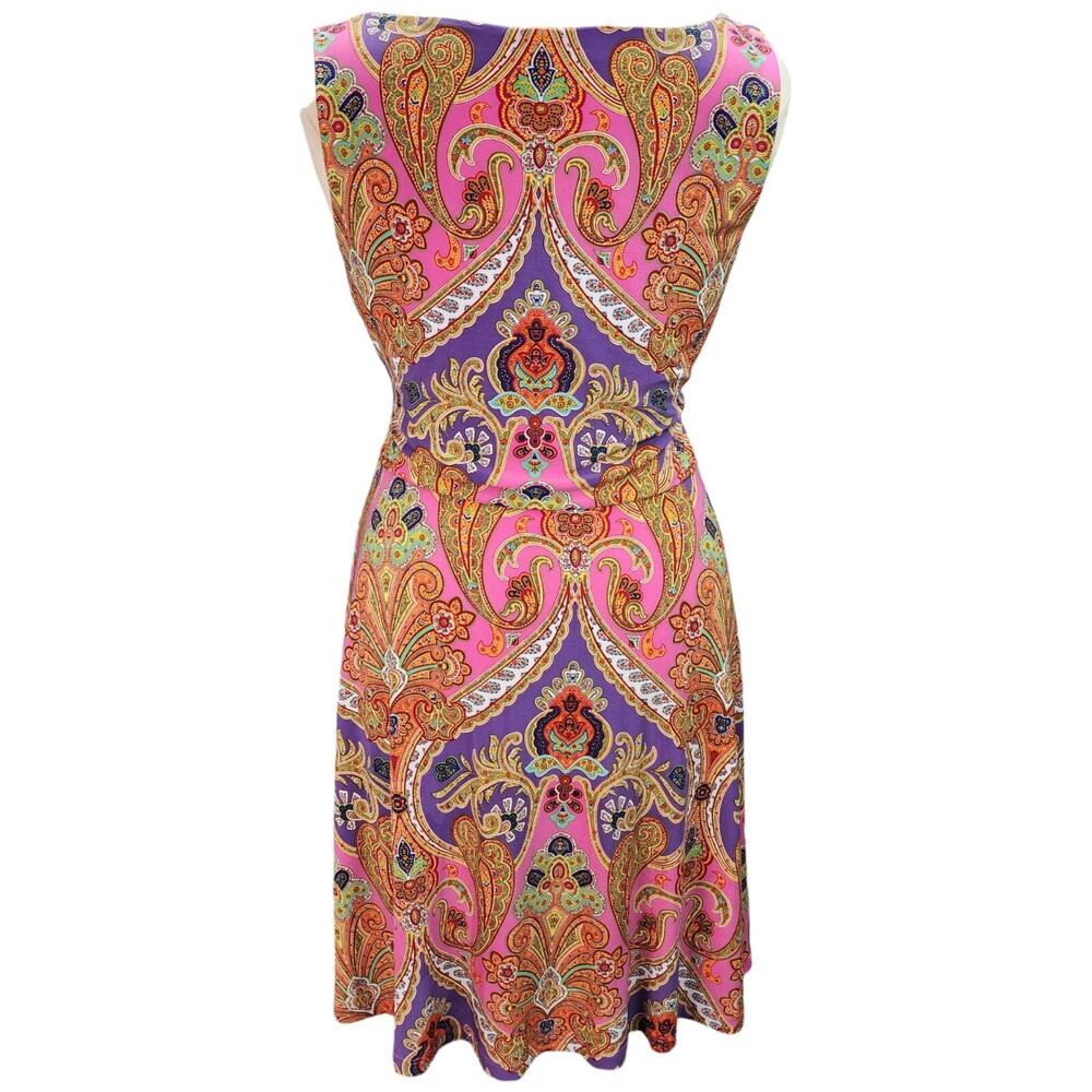 Lauren Ralph Lauren Dress Women’s Large Pink Purple Paisley Faux Wrap Stretch - Picture 3 of 16